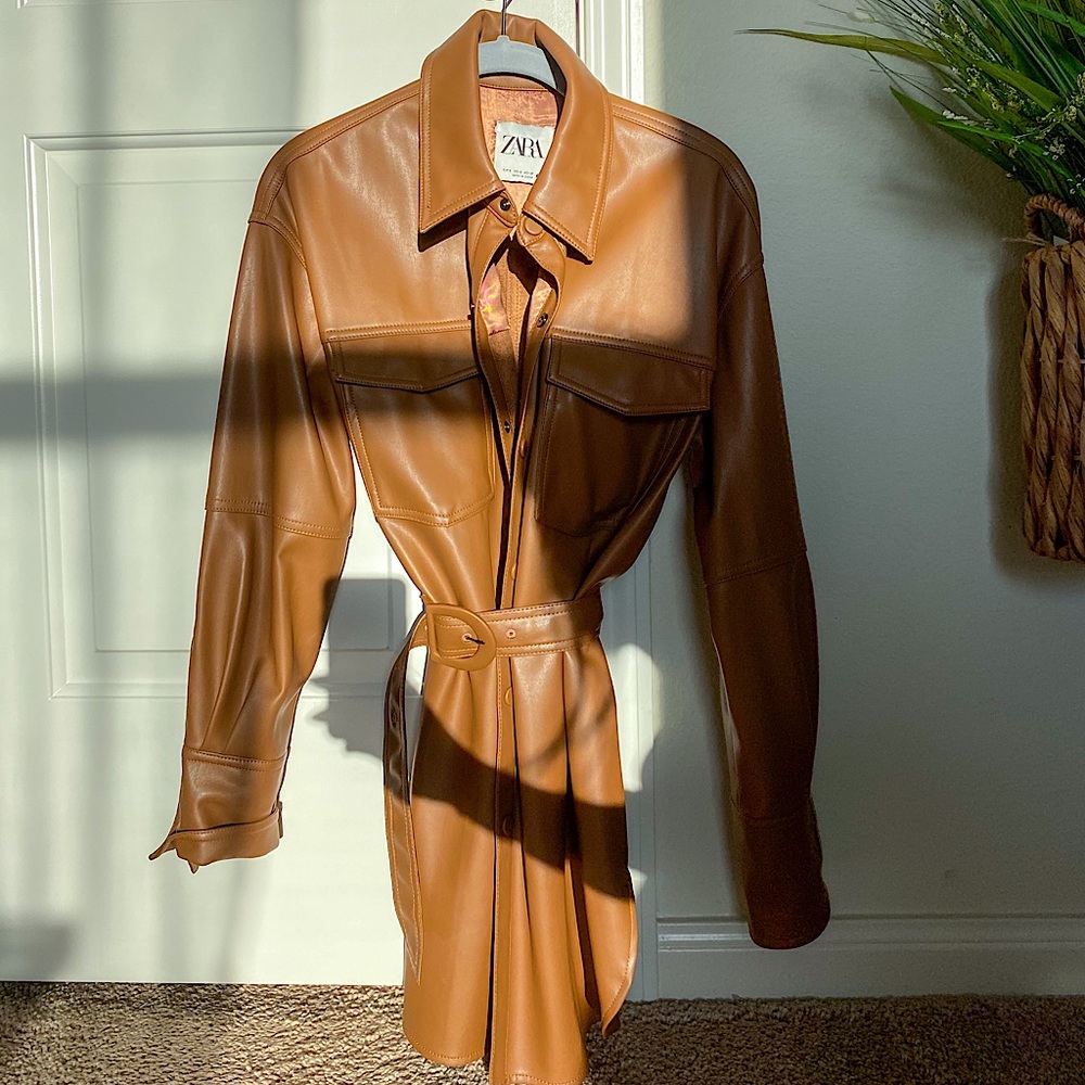 Zara Faux Leather, belted jacket